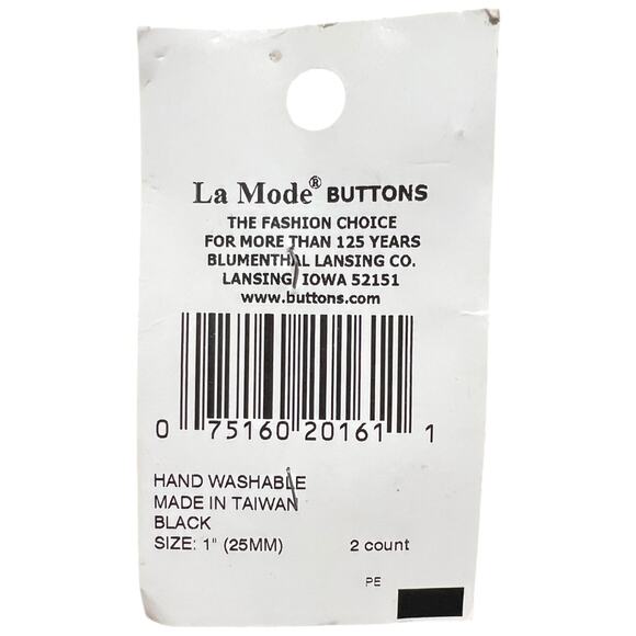 Black and Gold Shank Buttons Set of 2 La Mode 1 Inch 25mm - Picture 3 of 3